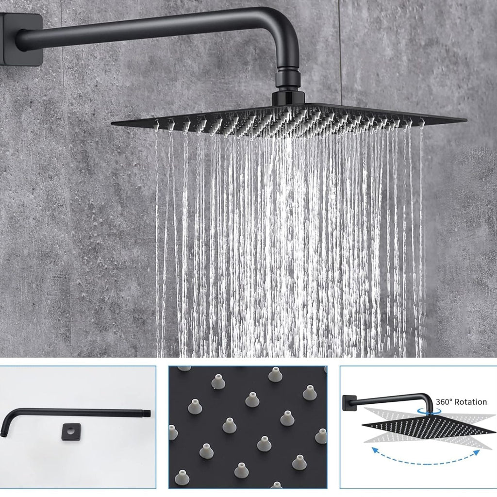 Ducha Regadera Cuadrada Color negro 25cm +Tubo