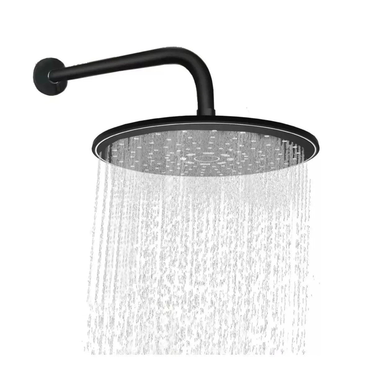 Regadera de Lujo de 20 cm con Tubo y Escudo – Negro Mate, Alta Presión
