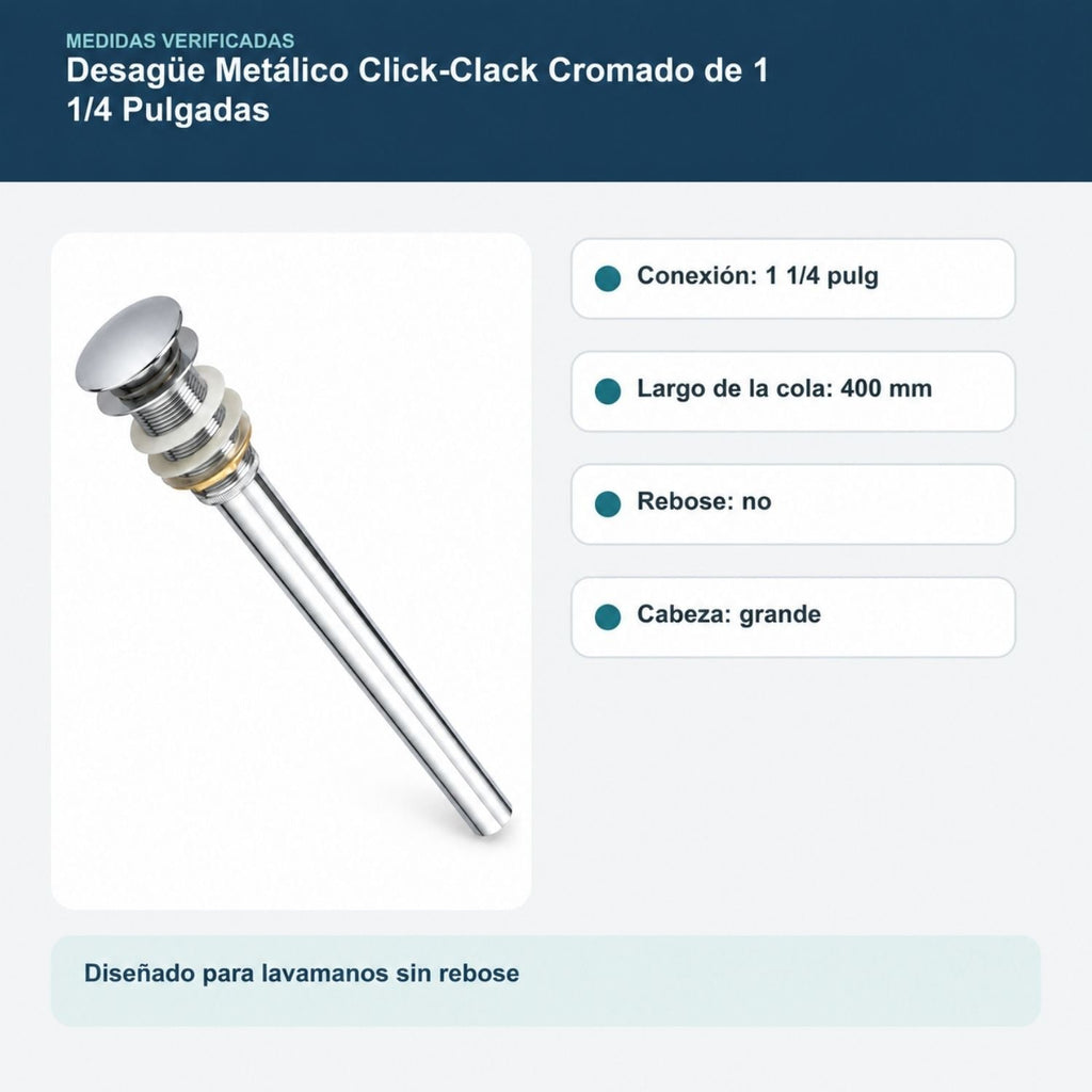 Desagüe Metálico Click-Clack Cromado de 1 1/4 Pulgadas