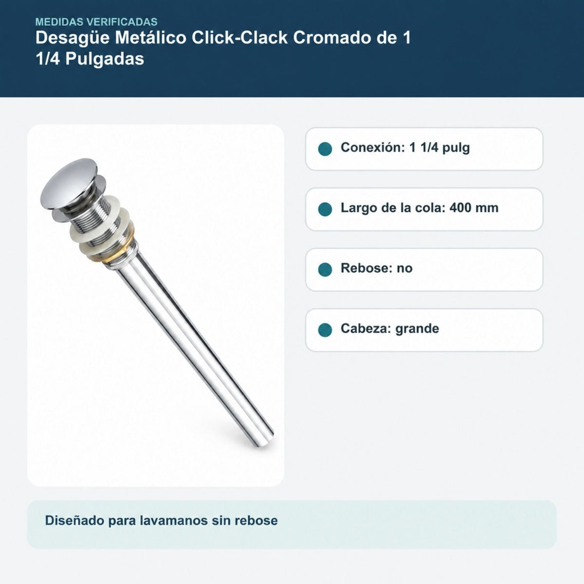 Desagüe Metálico Click-Clack Cromado de 1 1/4 Pulgadas