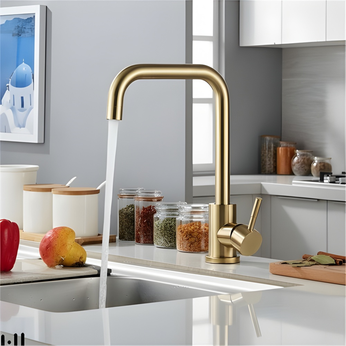 Grifo Monocontrol Para Cocina Dorado Cepillado 30 cm de alto