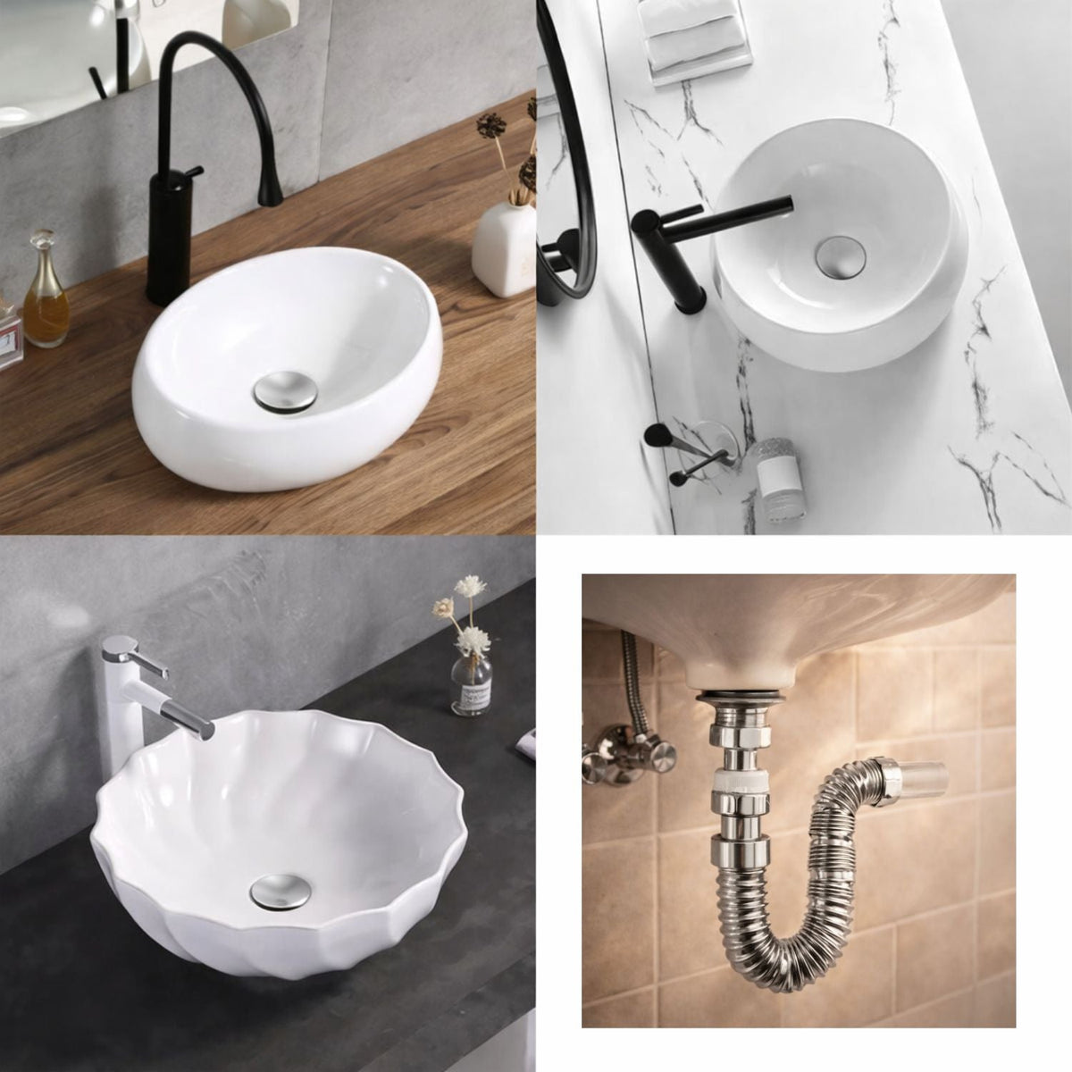 Desagüe Push con Sifón Flexible Cromado para Lavamanos