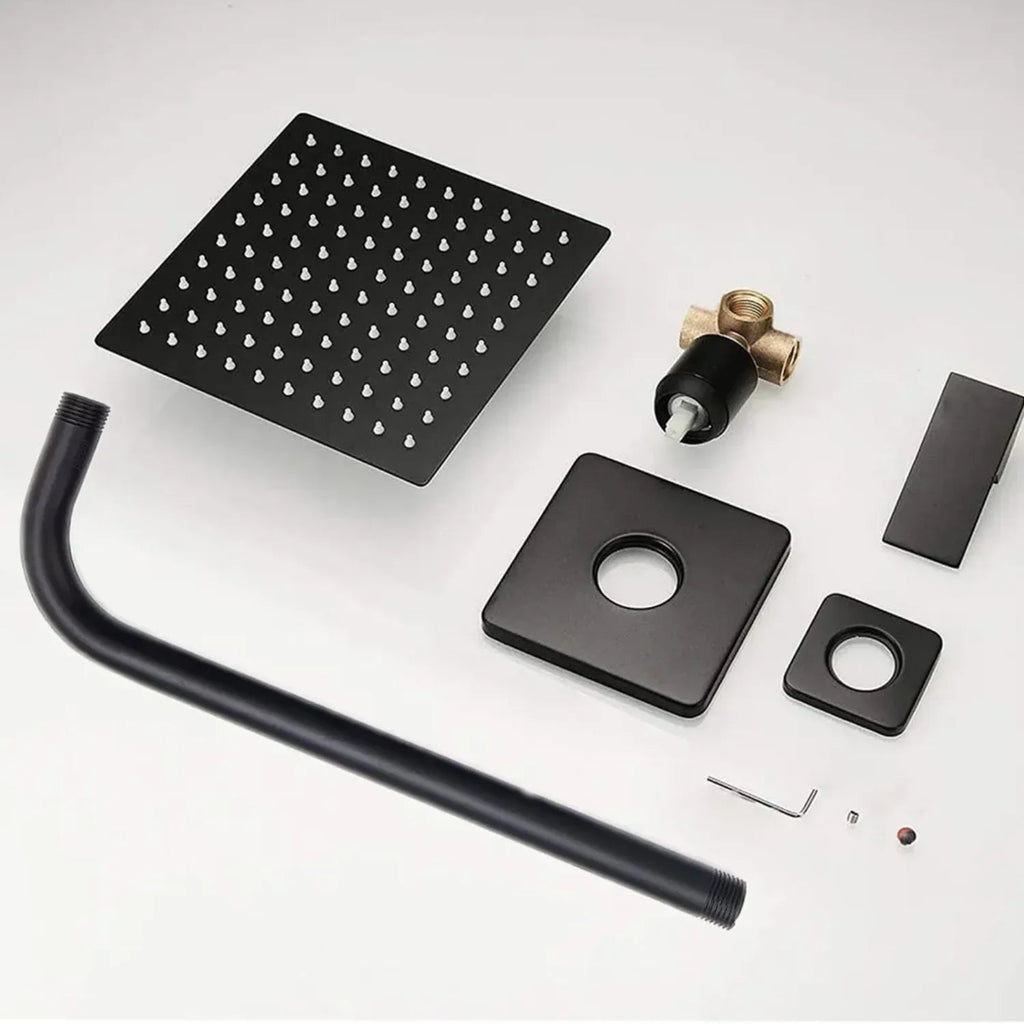 Kit de Ducha Negro Mate 20 cm con Tubo y Monocontrol Cuadrado