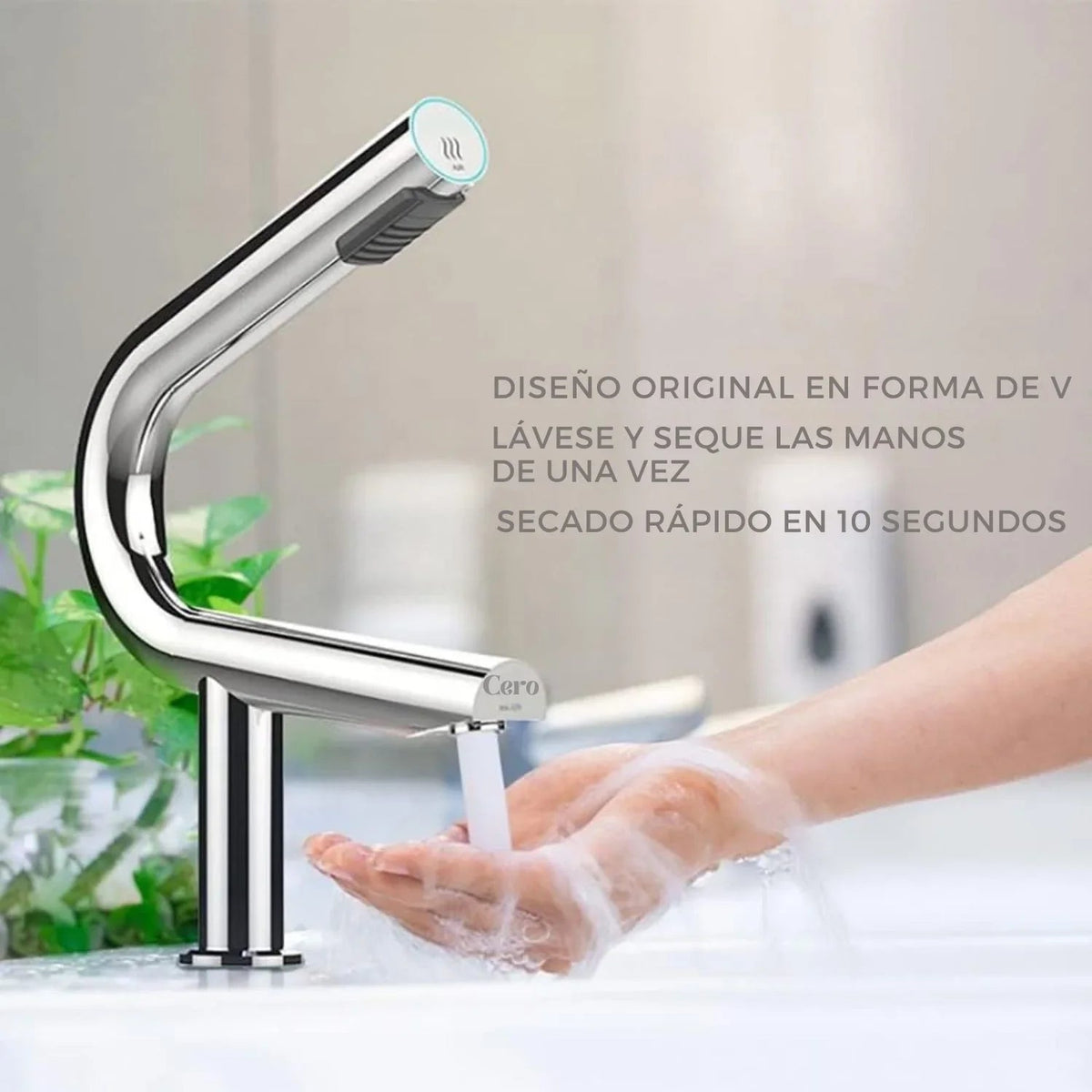 Secador de Manos con Grifo de Sensor Curvo en Acero Inoxidable 304 con Filtro HEPA 1350 W 110 V
