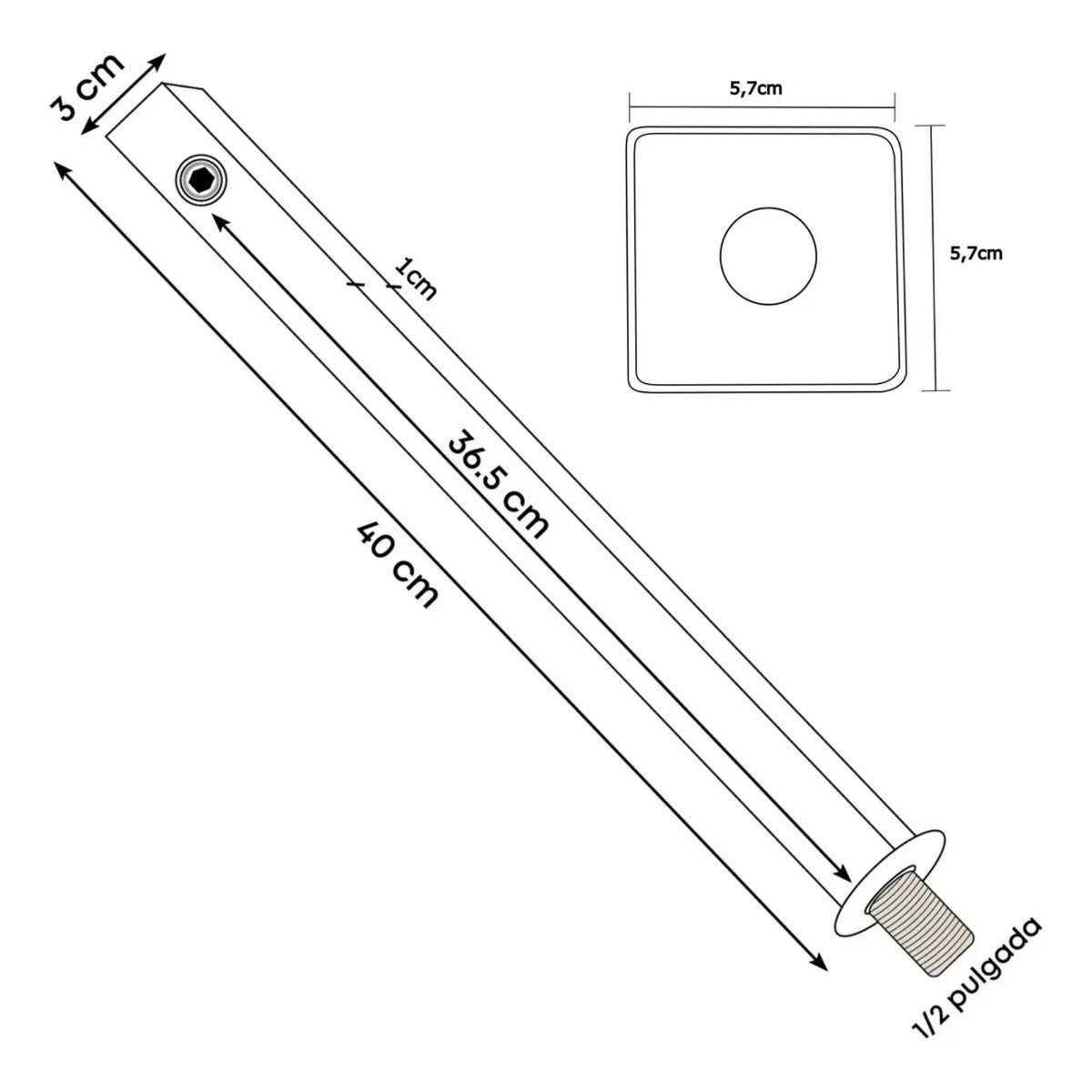 Brazo para ducha de 40 cm en Zamak cromado