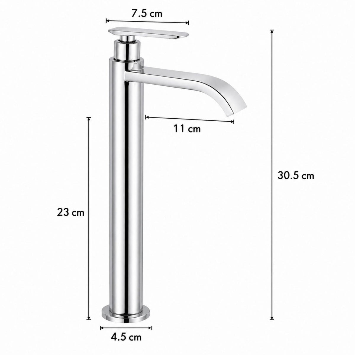 Llave Alta para Lavamanos Cascada 30,5 cm Agua Fría Cromada