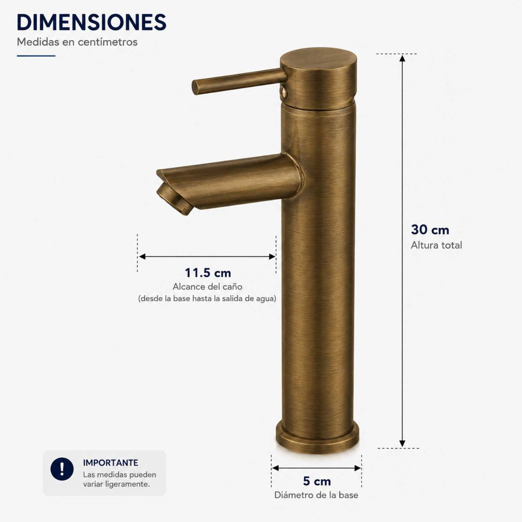 Grifería Monocontrol Lavamanos Alta Bronce 30 cm