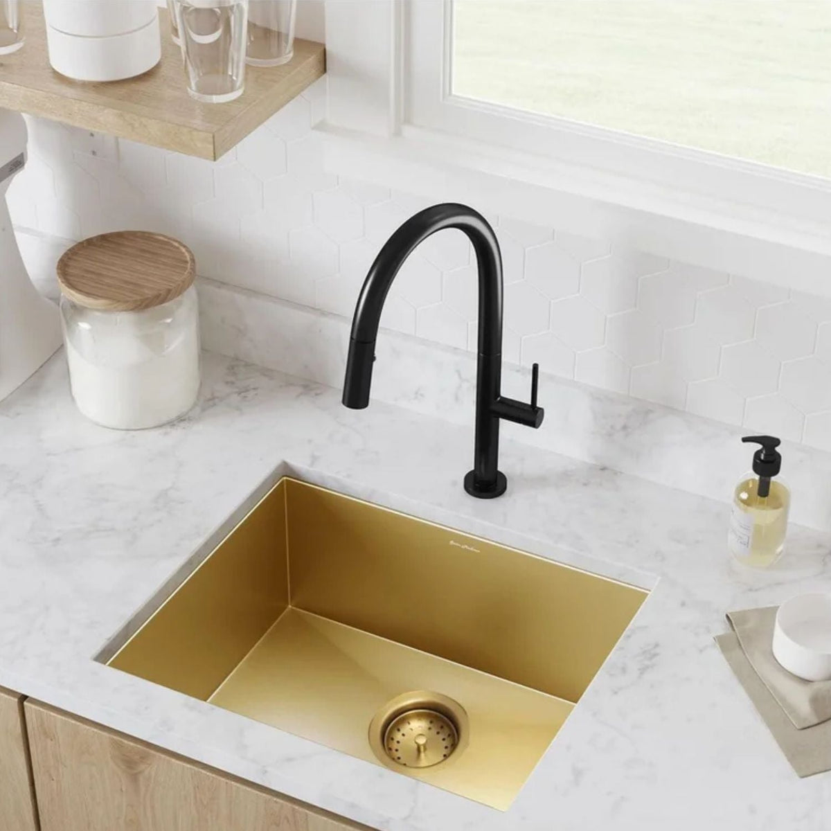 Lavaplatos Empotrado Acero 304 Dorado Mate 60 X 45 X 21 cm