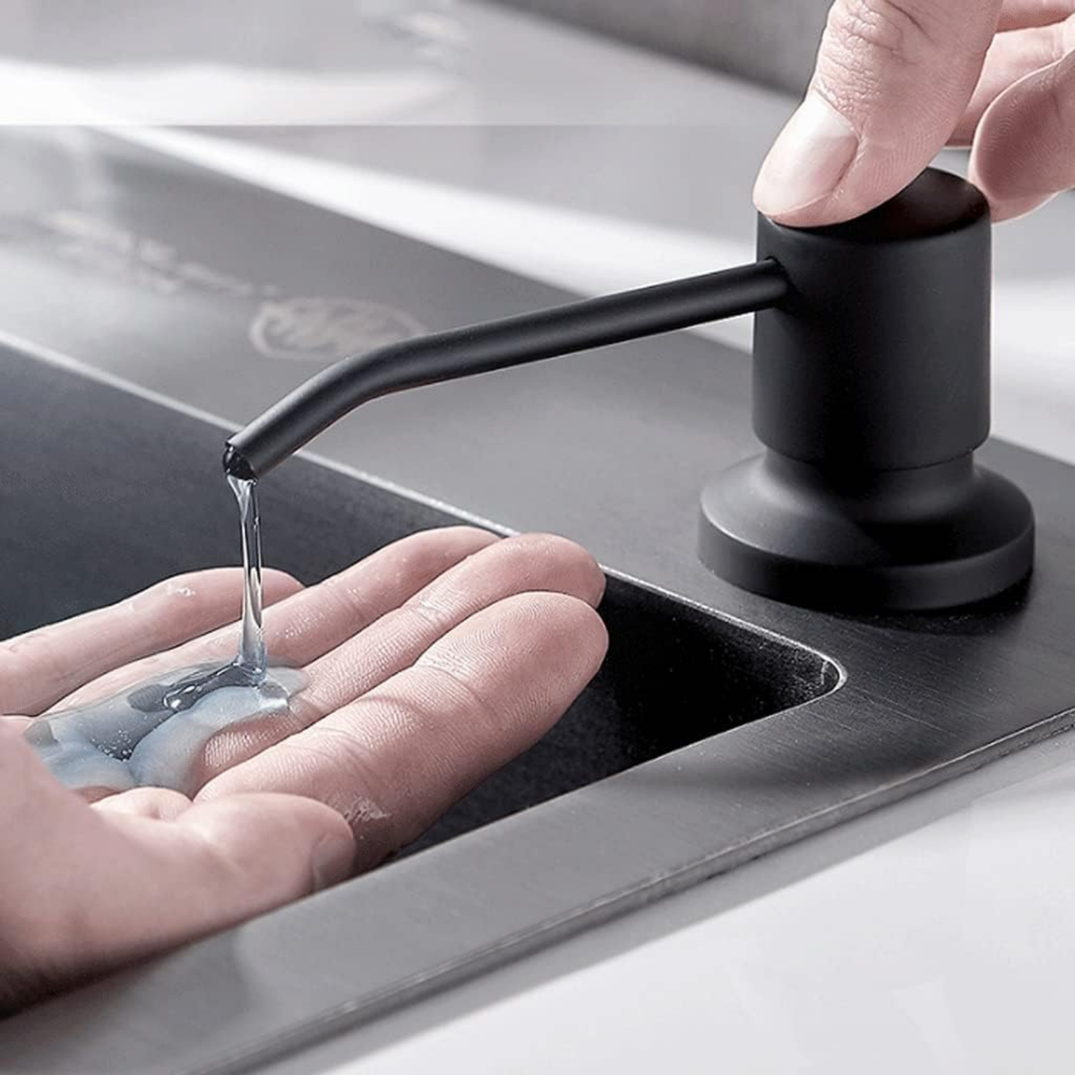Dispensador De Jabón Para Lavaplatos Negro Mate Empotrable