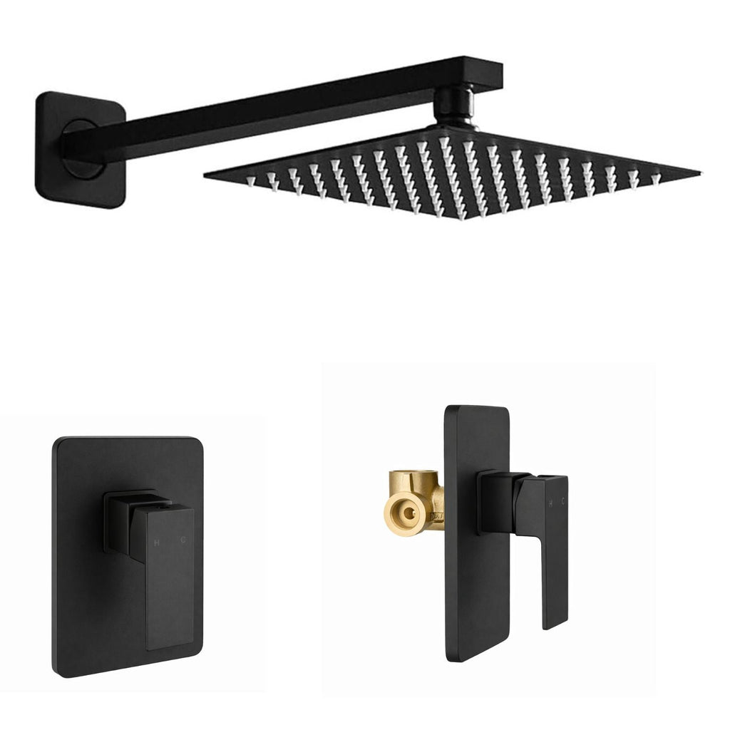 Conjunto De Ducha Orca Negro Mate Con Regadera De 25 cm