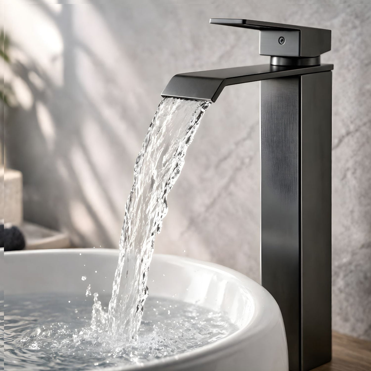 Grifería Monocontrol Alta Cascada Gris Para Lavamanos 28 cm