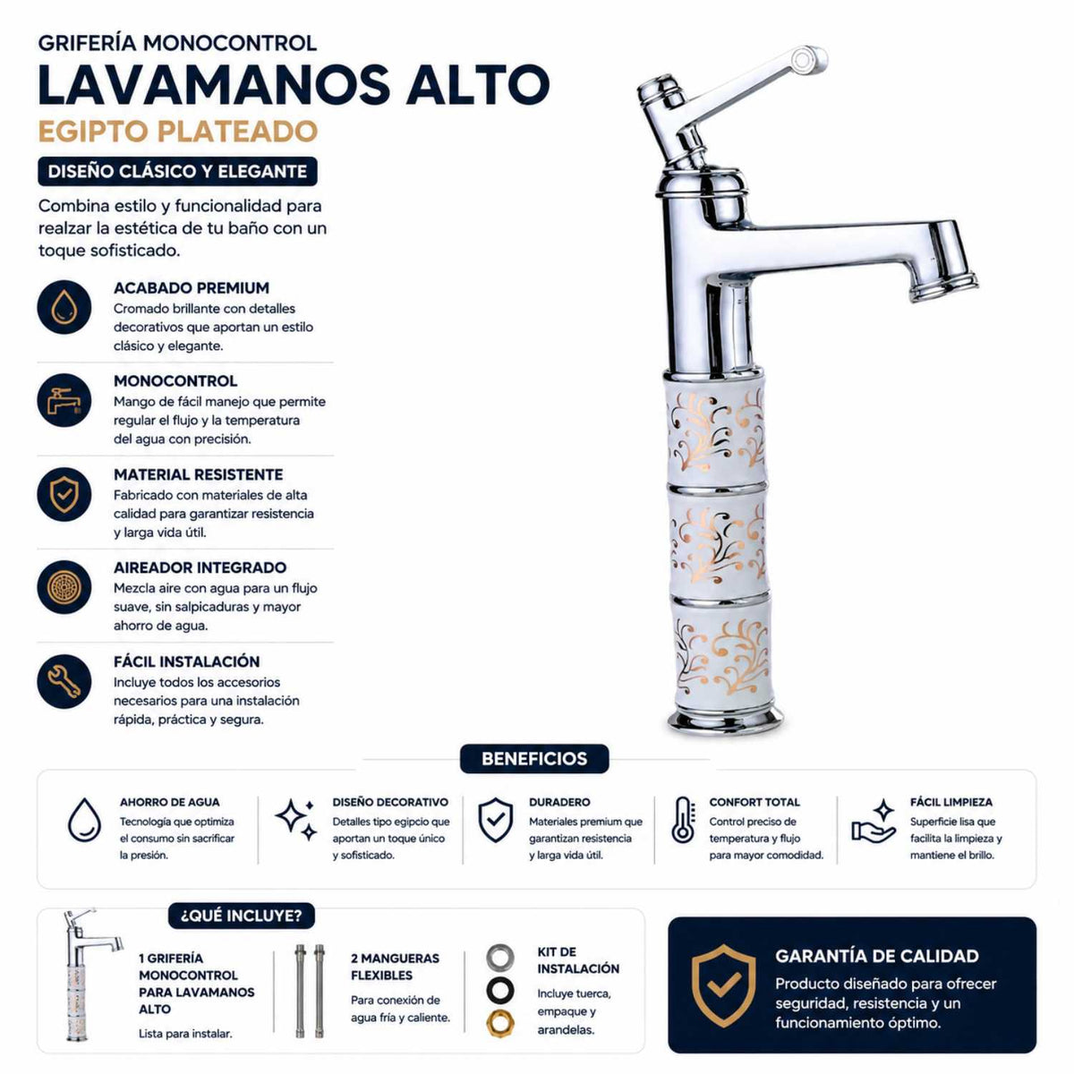 Grifería Monocontrol Alta Egipto Cromada Para Lavamanos 32 cm