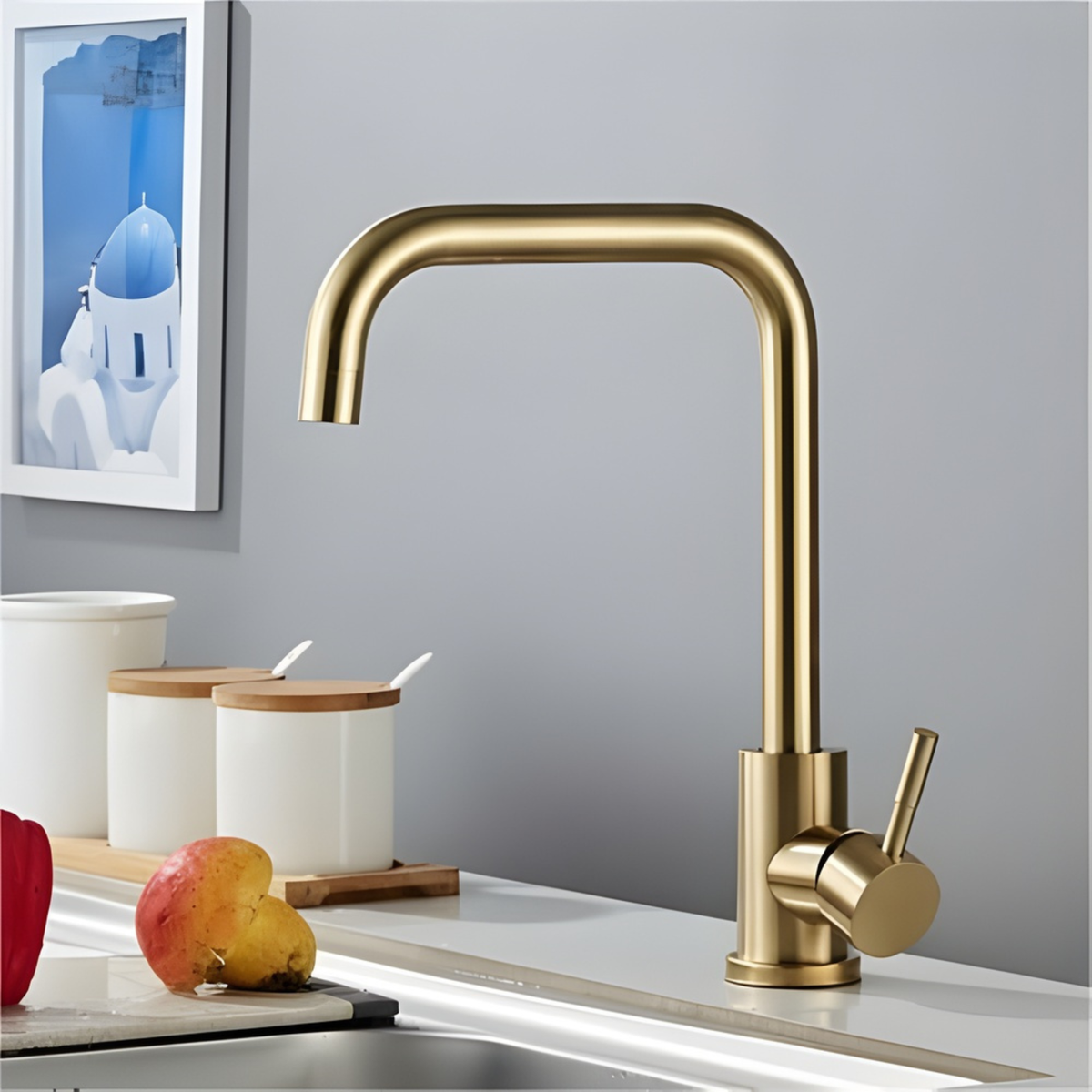 Grifo Monocontrol Para Cocina Dorado Cepillado 30 cm de alto