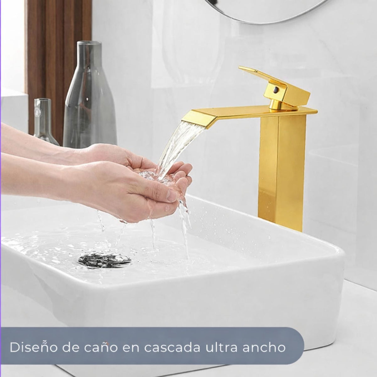 Kit Grifería Milán Oro 30 cm Y Desagüe Push Oro 7,8 cm