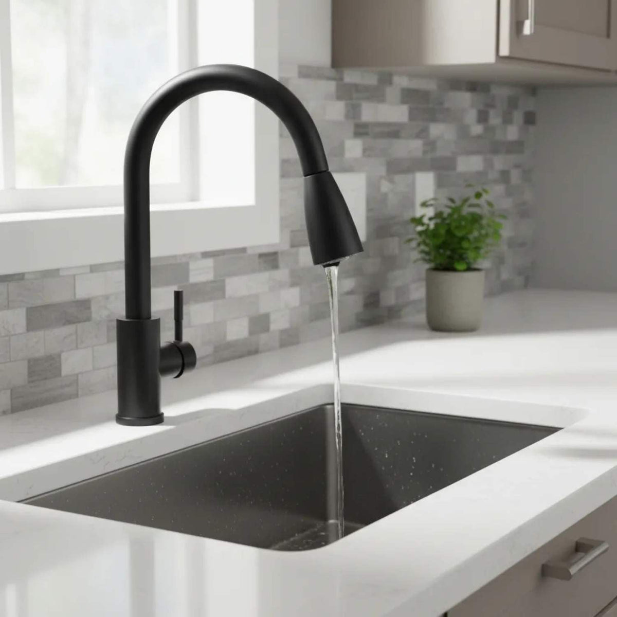 Grifería lavaplatos extraíble negra XL – instalada en cocina