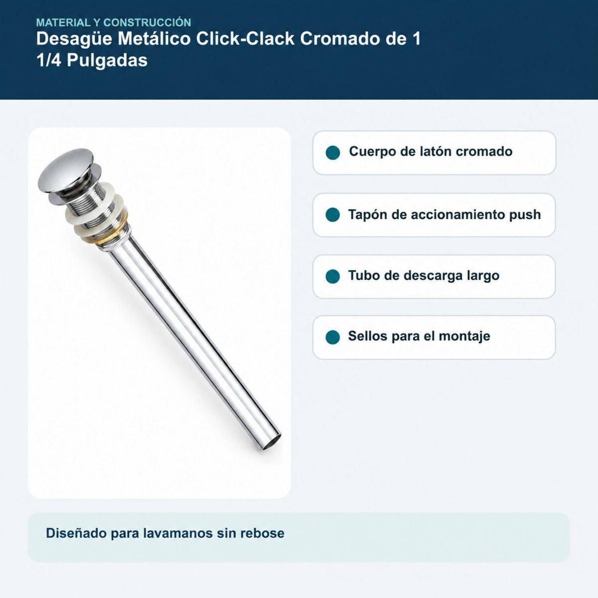 Desagüe Metálico Click-Clack Cromado de 1 1/4 Pulgadas