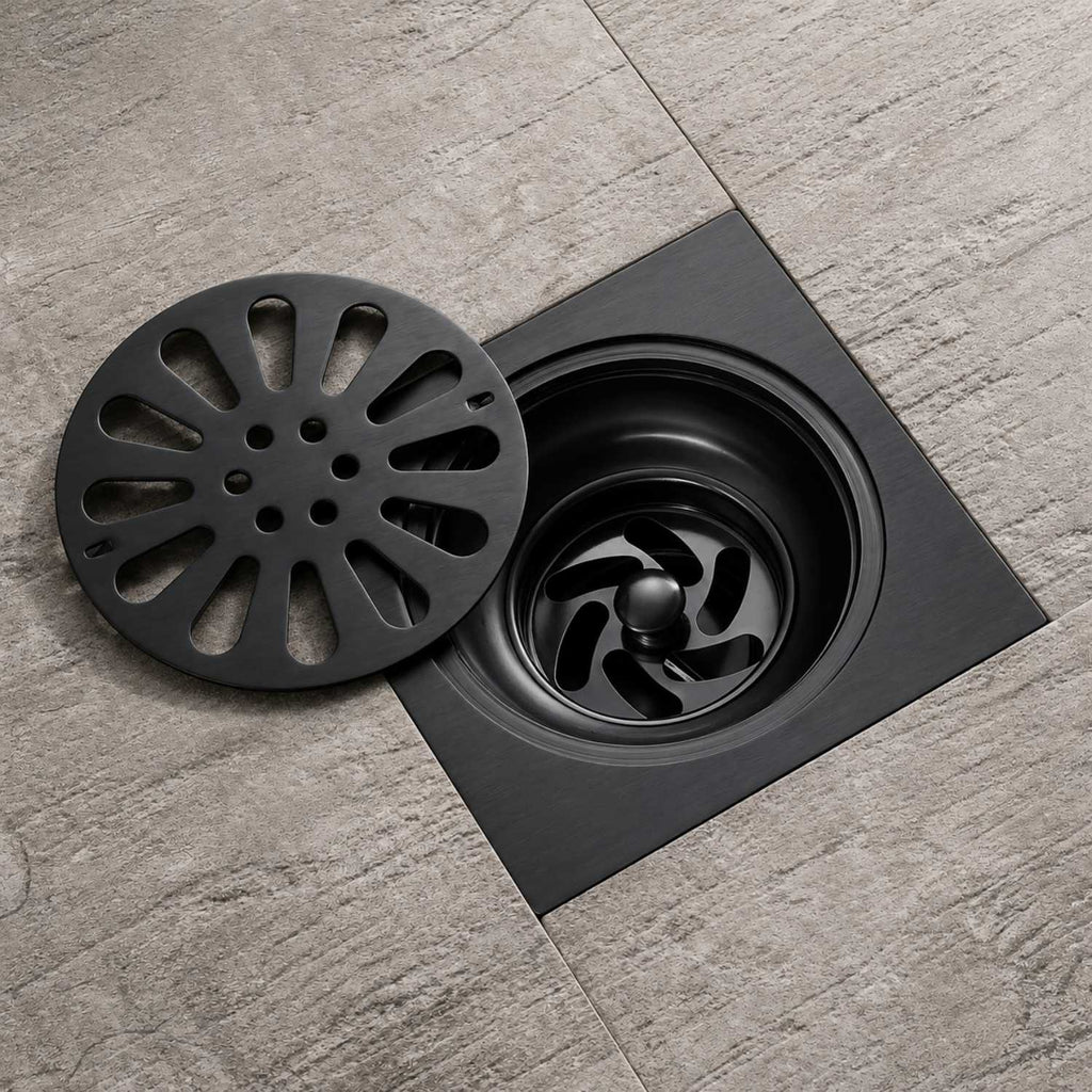 Rejilla De Piso Flor Negra 10 X 10 cm
