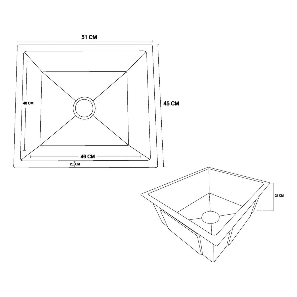 Lavaplatos de Lujo Acero Inoxidable 51 x 45 Alta Calidad