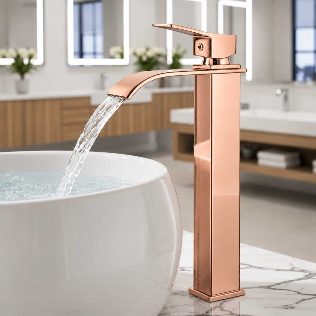 Grifería Monocontrol Alta Milán Oro Rosa Para Lavamanos 30 cm