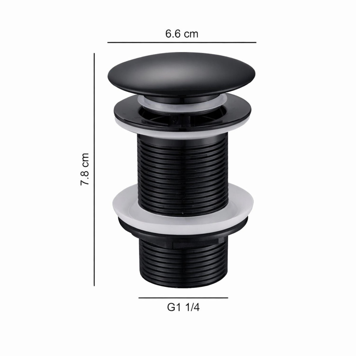 Desagüe Push para Lavamanos Negro Mate 7,8 cm de alto y 6,6 cm de ancho
