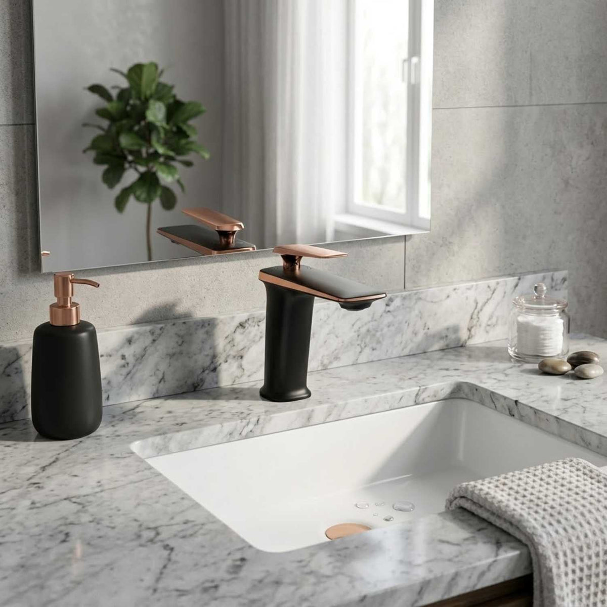 Monocontrol Lavamanos Bajo Negro Rosa Vintage 18 cm para Baño
