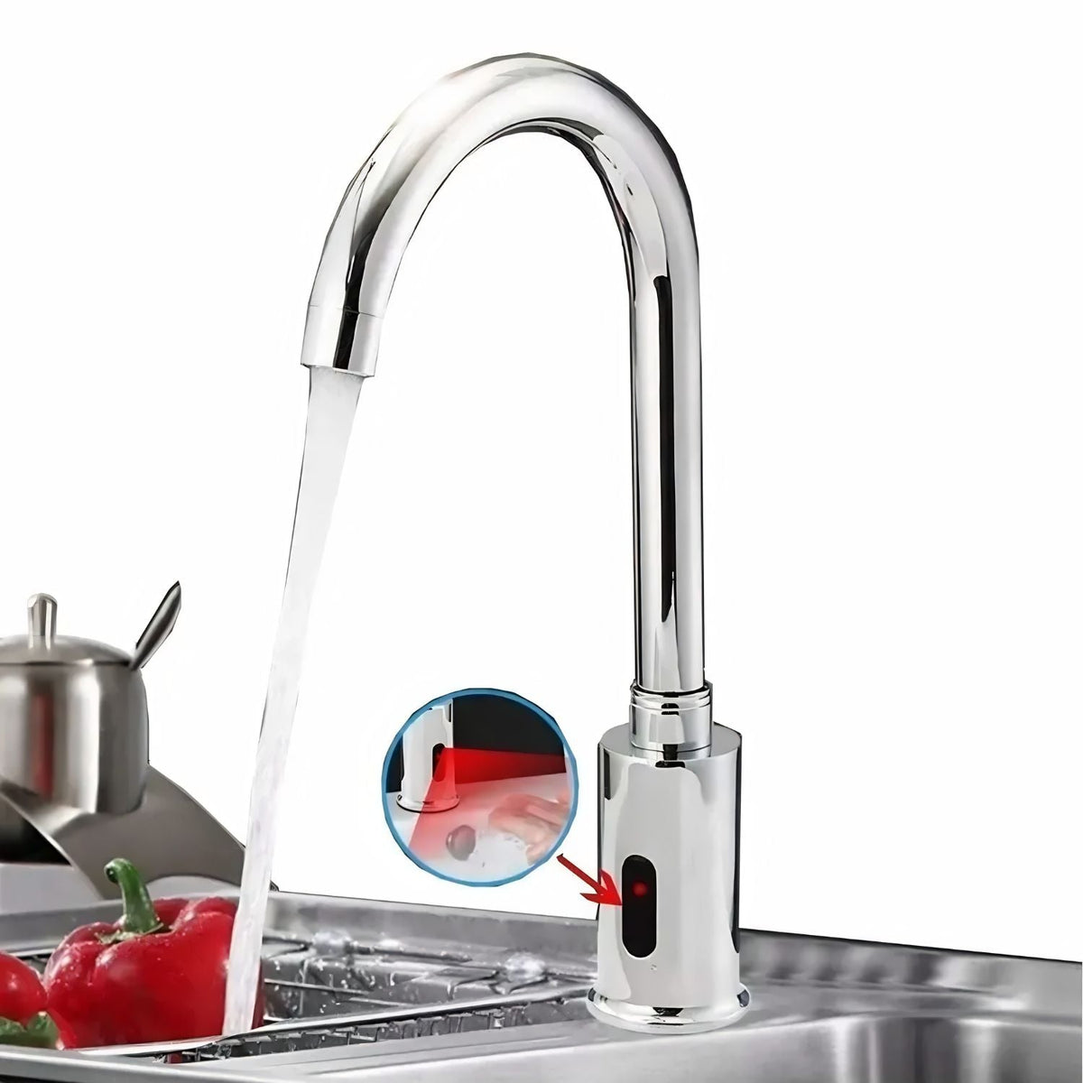 Grifería Sensor Lavamanos Cuello Alto Infrarrojo Hibrida Cro