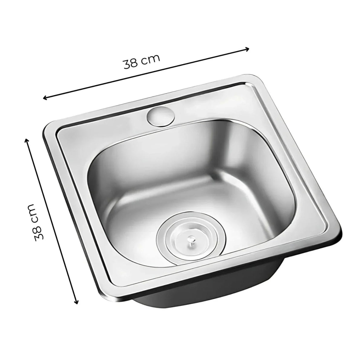 Set Lavaplatos Tipo Bar Acero 38x38 cm con Canastilla y Sifón Corrugado