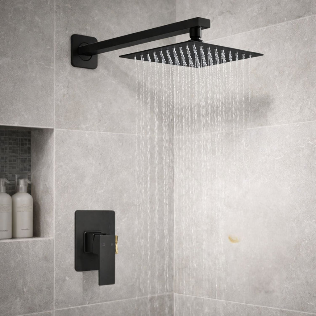 Conjunto De Ducha Orca Negro Mate Con Regadera De 25 cm