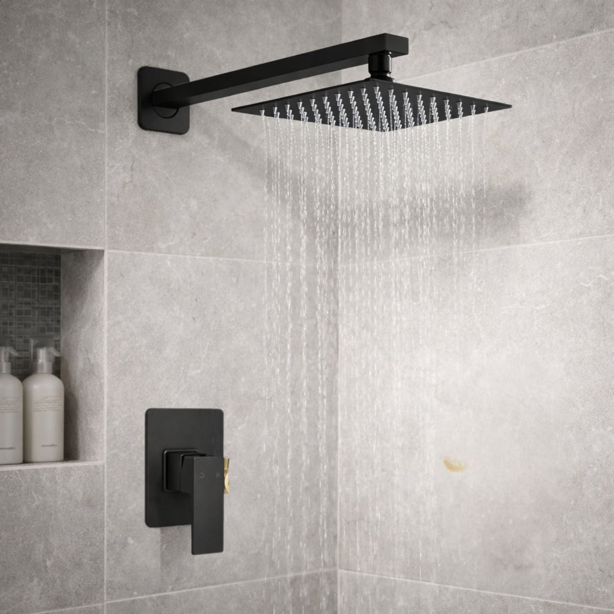 Conjunto De Ducha Orca Negro Mate Con Regadera De 25 cm