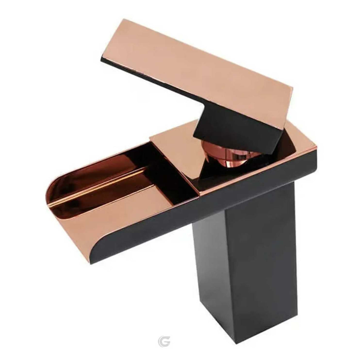 Grifería Monocontrol Lavamanos Cascada Negro Y Oro Rosa 18 cm