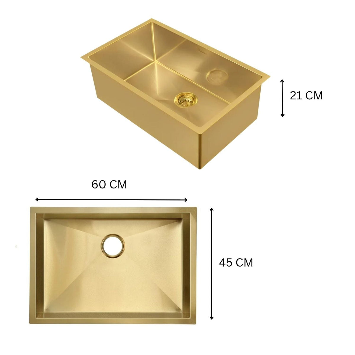 Lavaplatos Empotrado Acero 304 Dorado Mate 60 X 45 X 21 cm