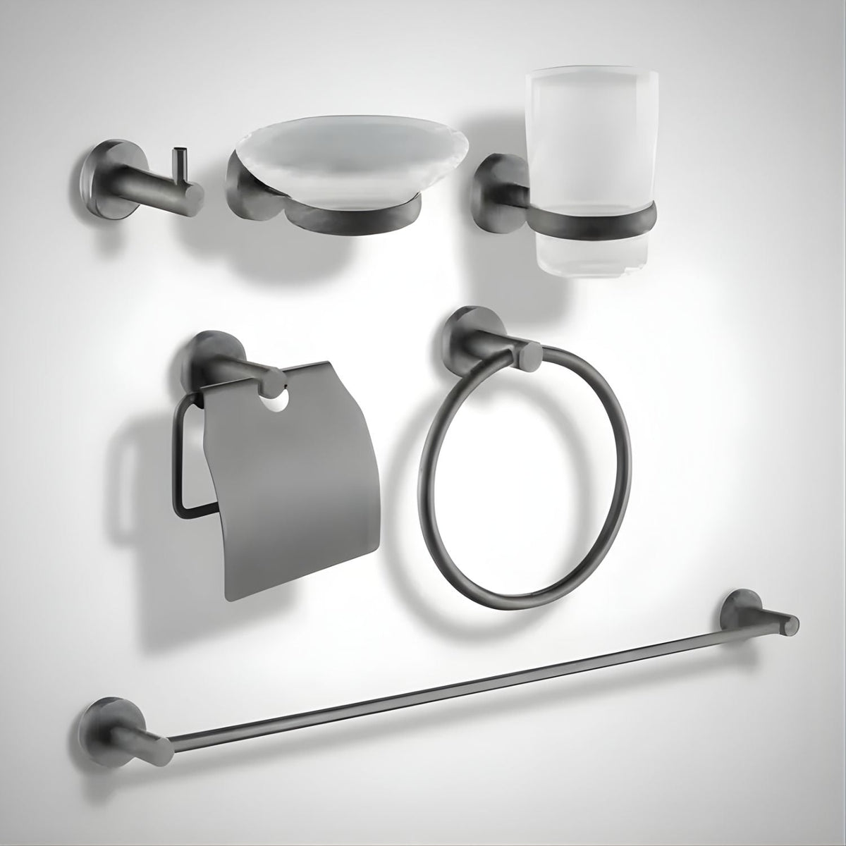 Juego Accesorios Baño Singolo X 6 Gris Concreto Diseño Moderno