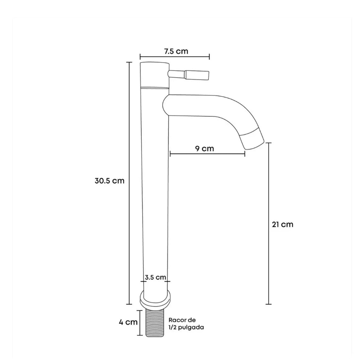 Llave Lavamanos Alta Negra 30 cm Tipo Bowl Monocontrol