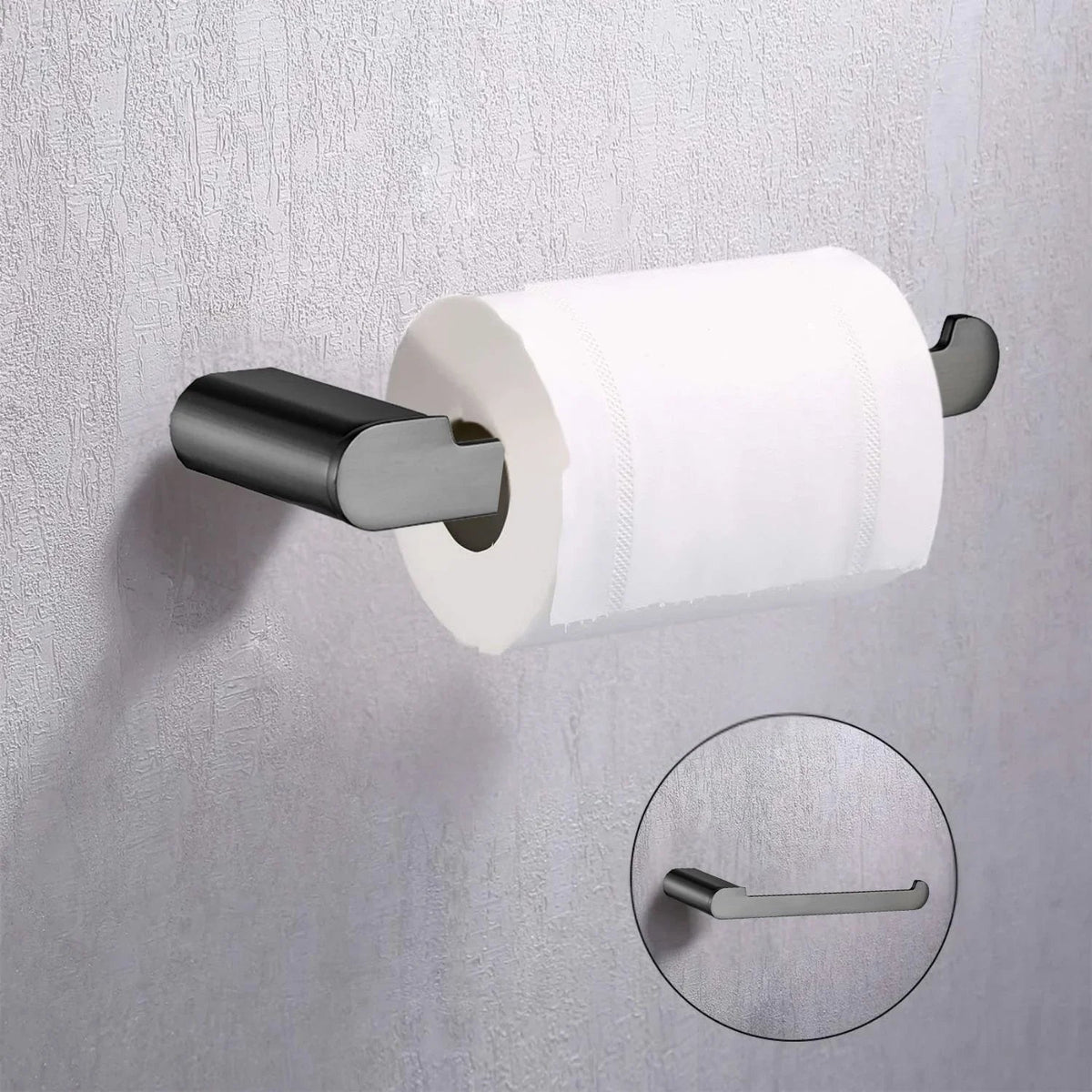 Detalle del portarrollos Kassel gunmetal con papel higiénico