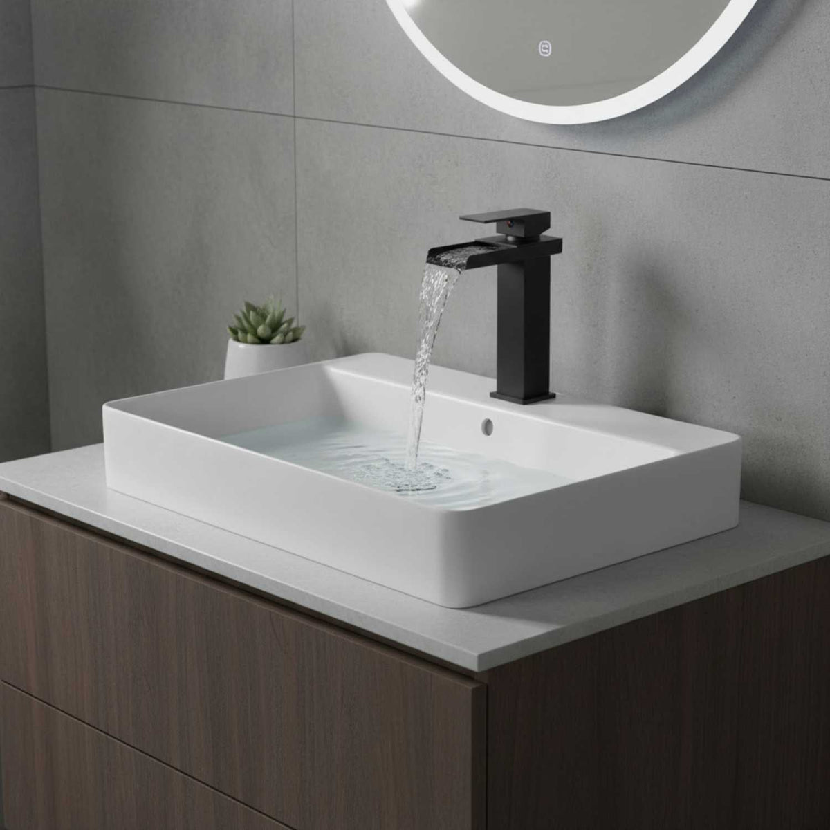Grifería Monocontrol Cascada Negra Mate Para Lavamanos 29 cm