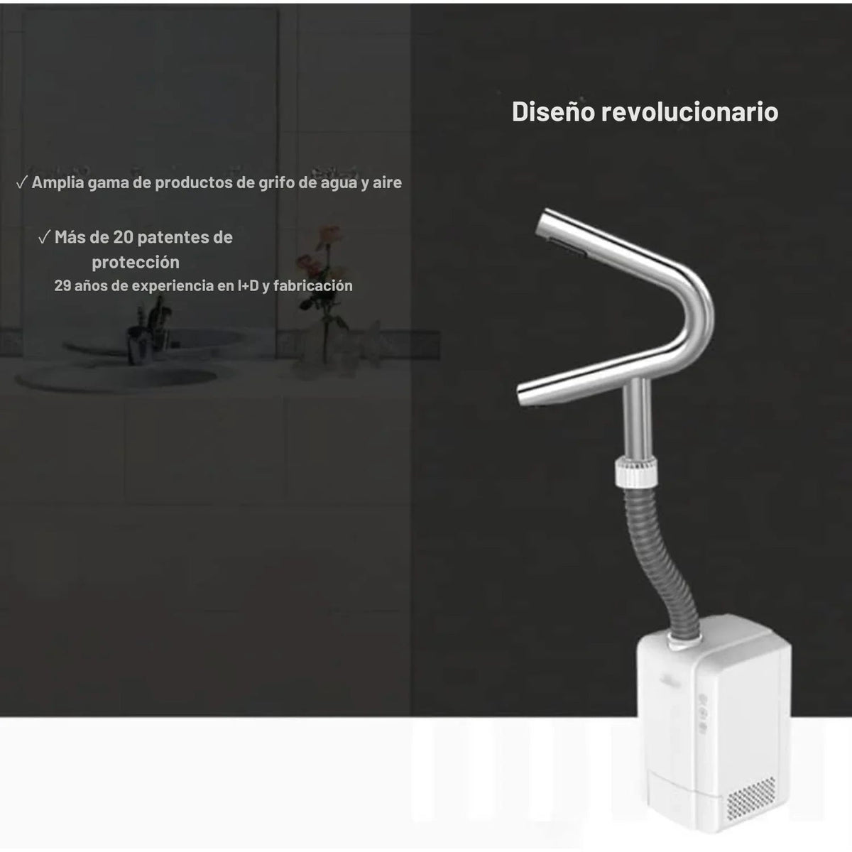 Secador de Manos con Grifo de Sensor Curvo en Acero Inoxidable 304 con Filtro HEPA 1350 W 110 V