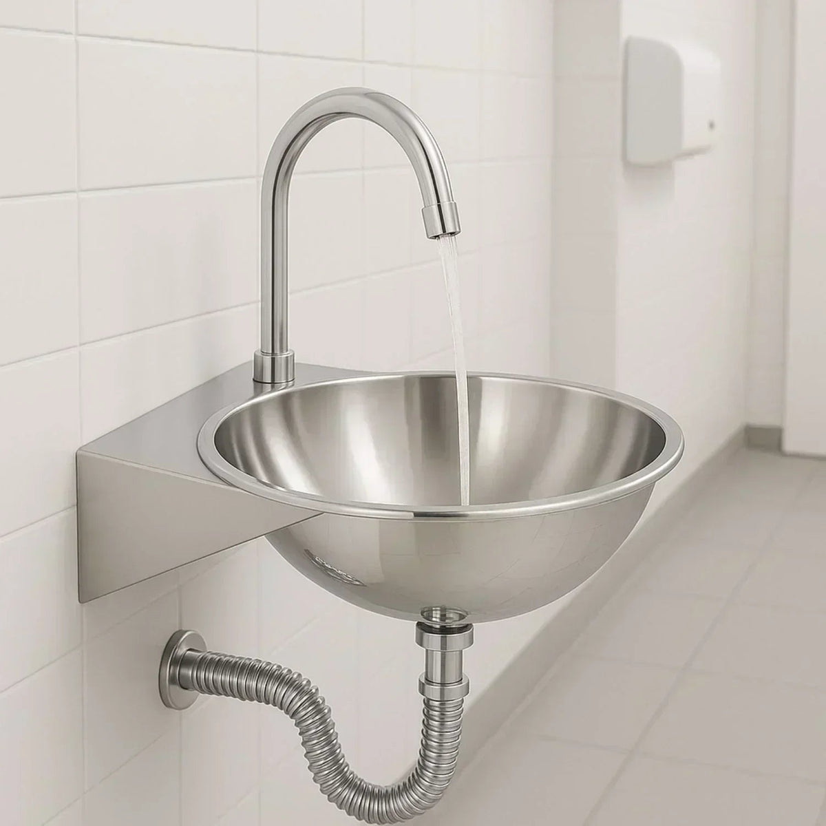 Set Lavamanos Plataforma Acero Inoxidable 30x32cm Pared + Desague