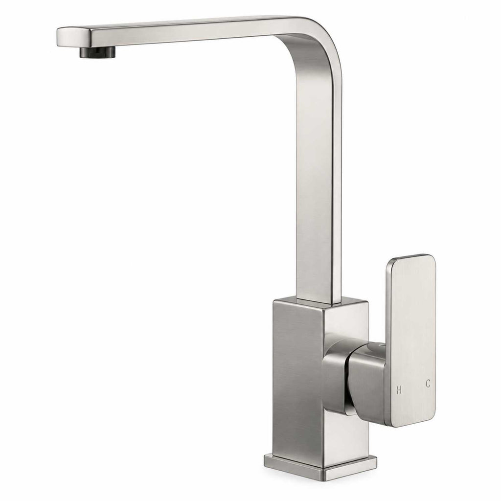 Grifería Lavaplatos Cuello en L Cuadrado Satín Monocontrol 34 cm Alto x 23 cm Alcance