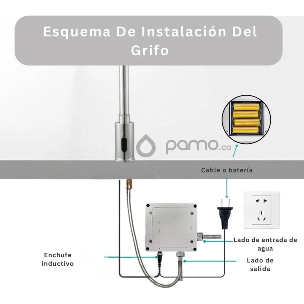 Grifería Sensor Lavamanos Cuello Alto Infrarrojo Hibrida Cro