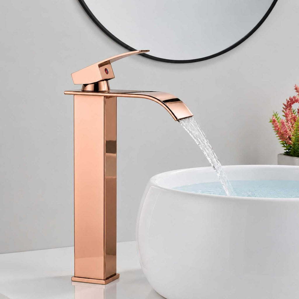Grifería Monocontrol Alta Milán Oro Rosa Para Lavamanos 30 cm