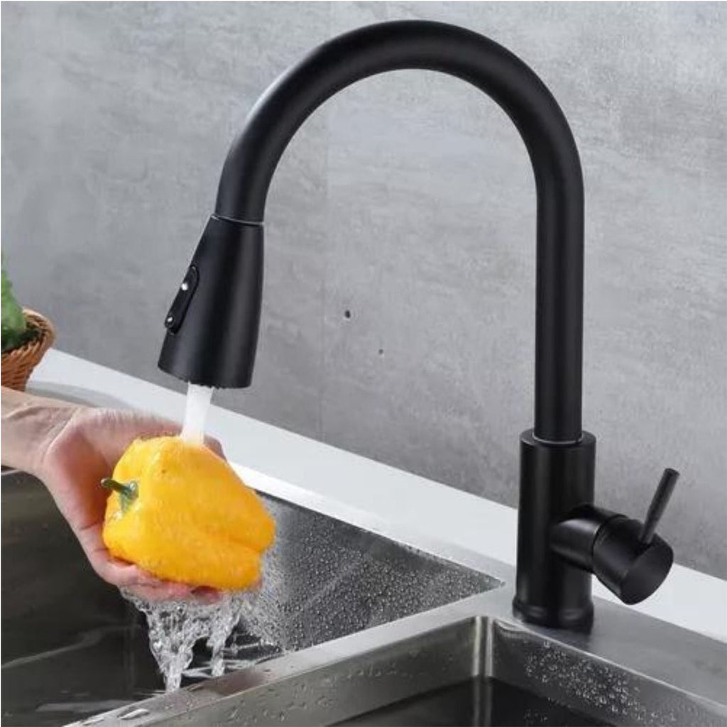Grifería lavaplatos extraíble negra XL – detalle manija monocontrol