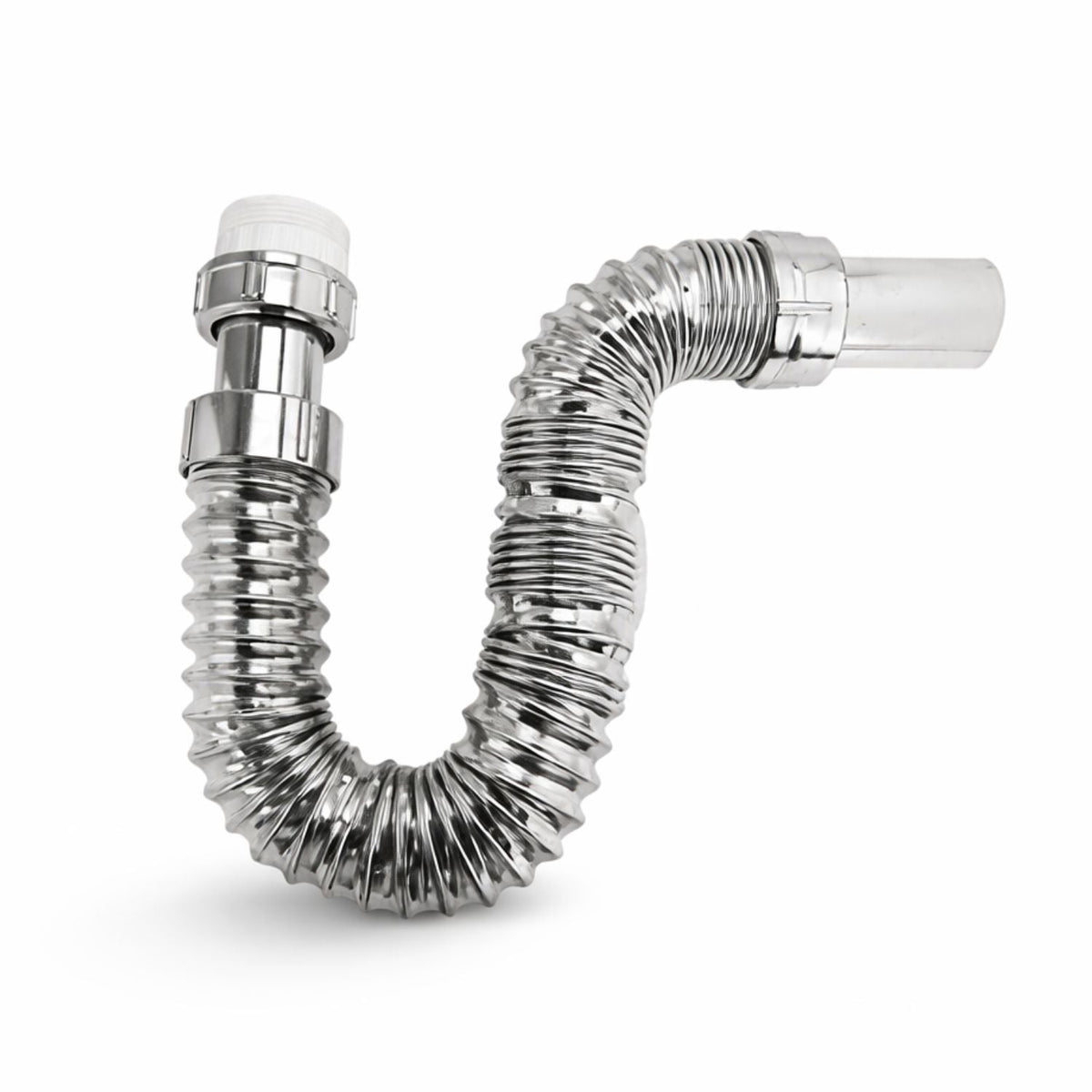 Sifón flexible cromado para lavamanos, detalle del componente incluido