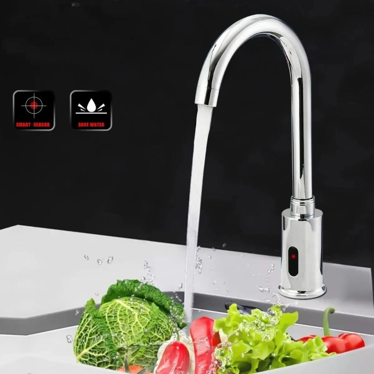 Grifería Sensor Lavamanos Cuello Alto Infrarrojo Hibrida Cro