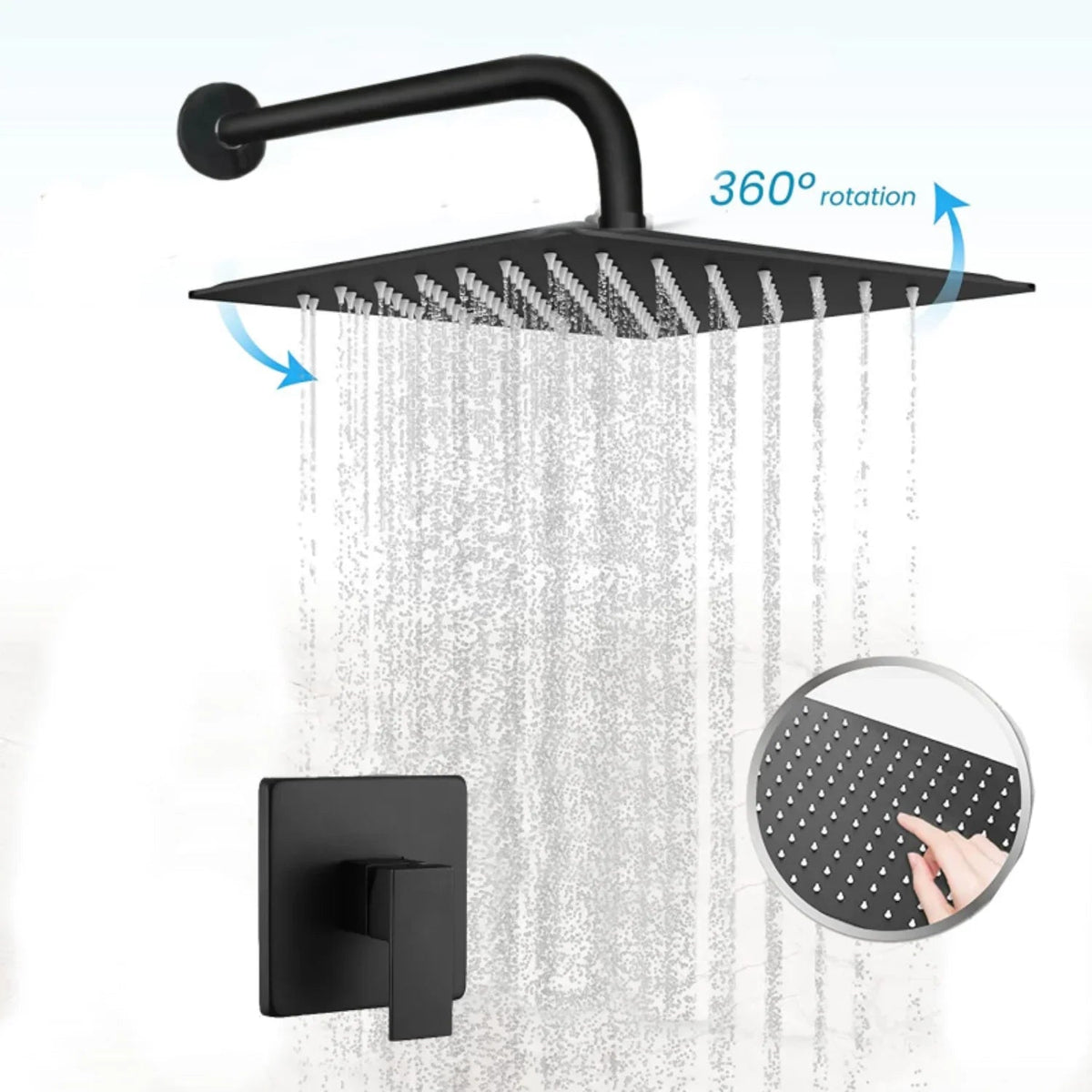Kit de Ducha Negro Mate 20 cm con Tubo y Monocontrol Cuadrado