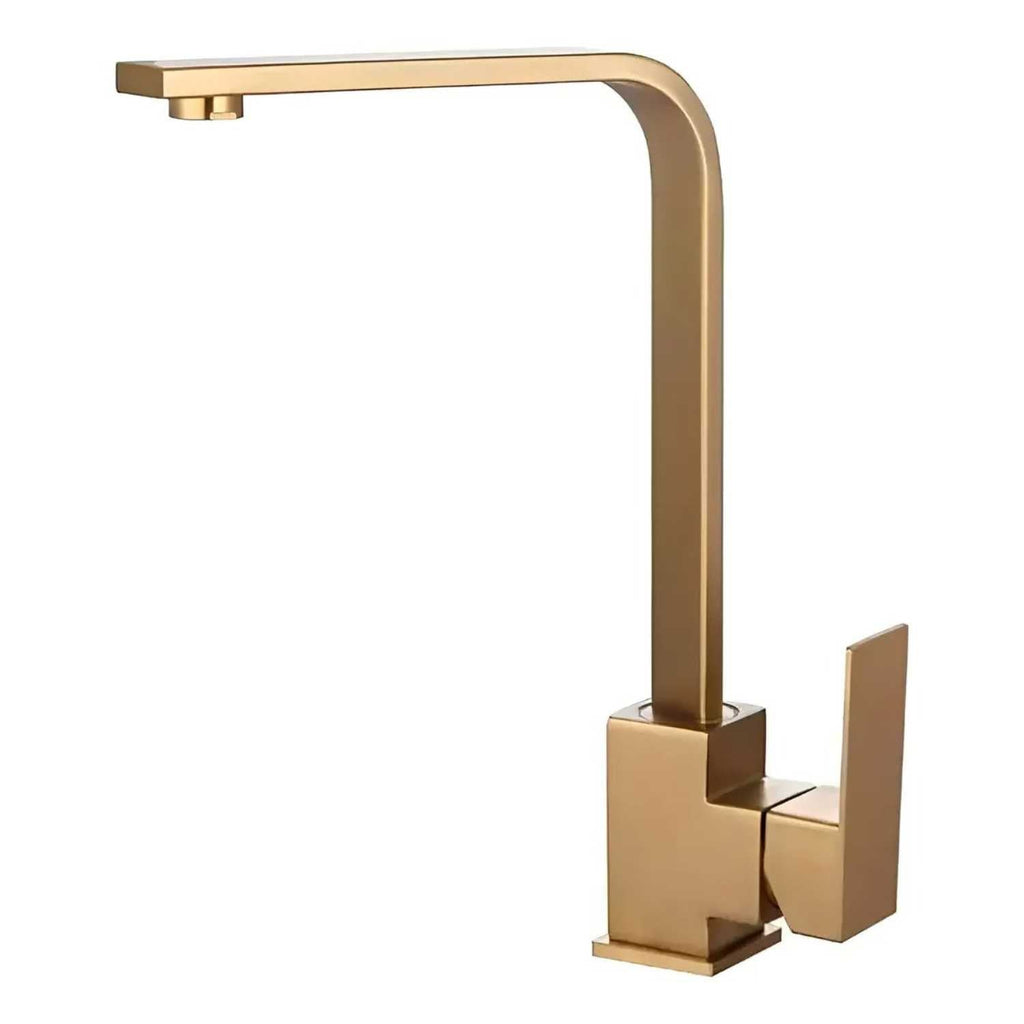 Grifería Monocontrol Lavaplatos Cuello En L Oro Cepillado 35 cm