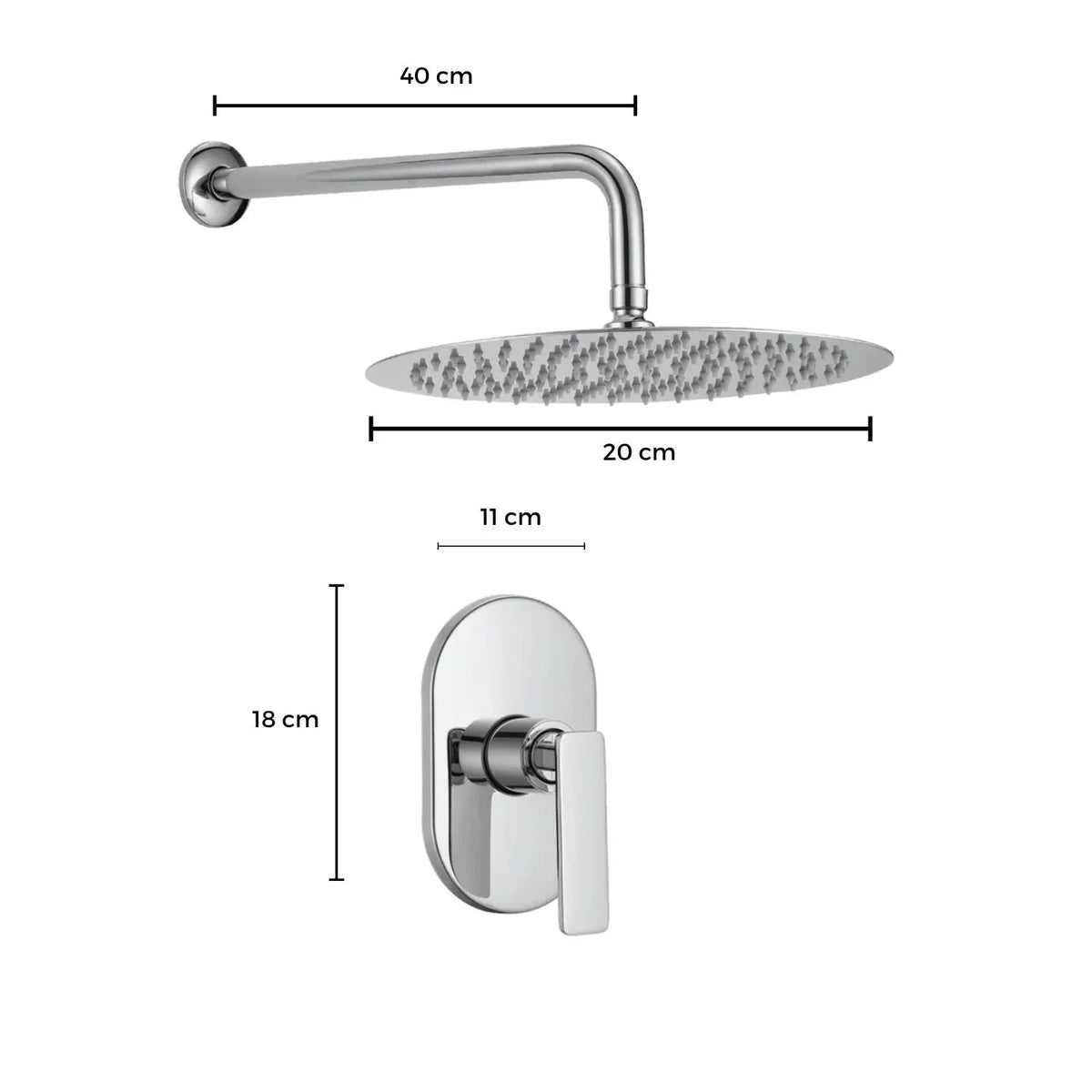 Kit grifería ducha monocontrol + regadera de 20 cm - acabado Cromo