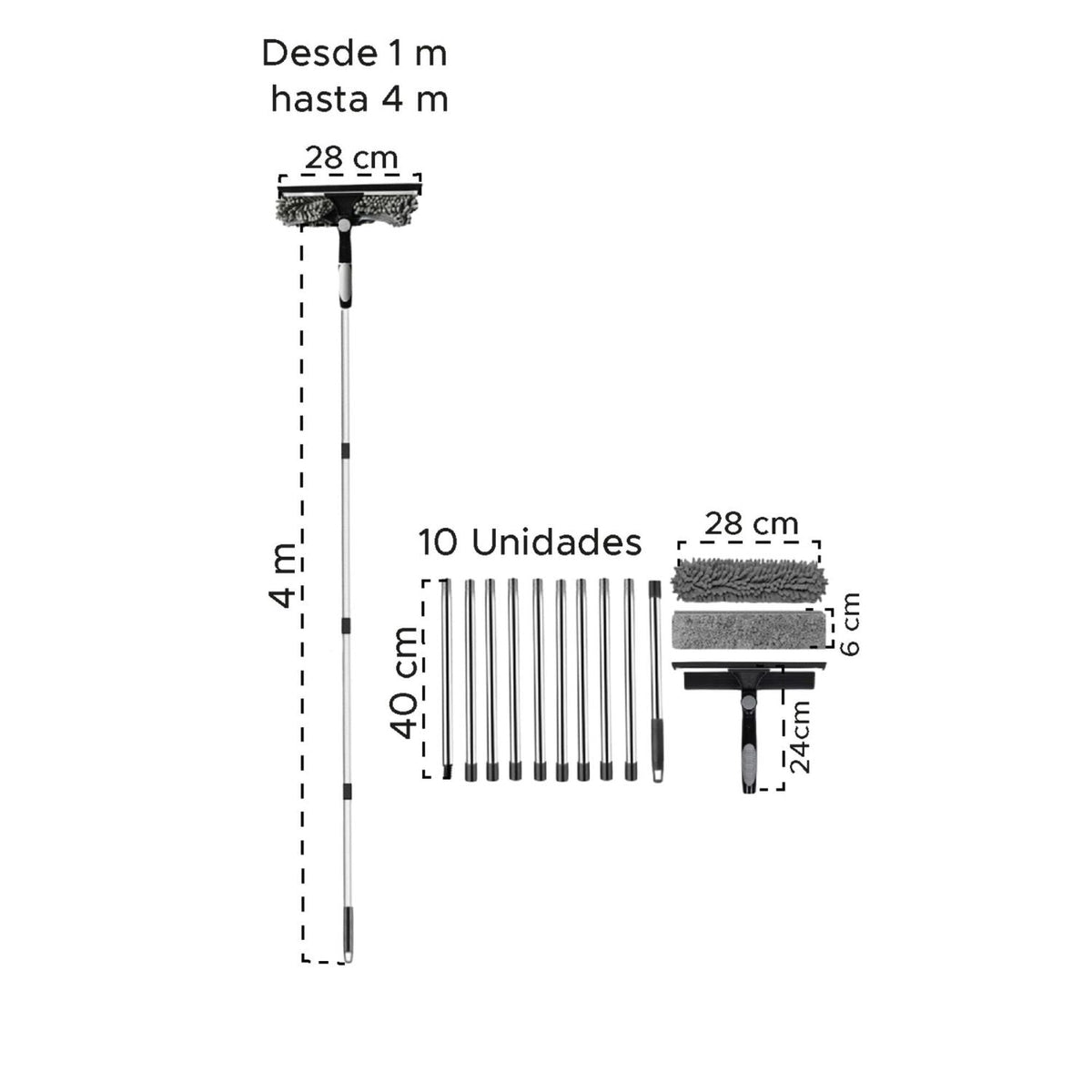 Limpiador de Ventanas Extensible 4 Metros – Limpia Vidrios Telescópico para Alturas con Mango Ajustable