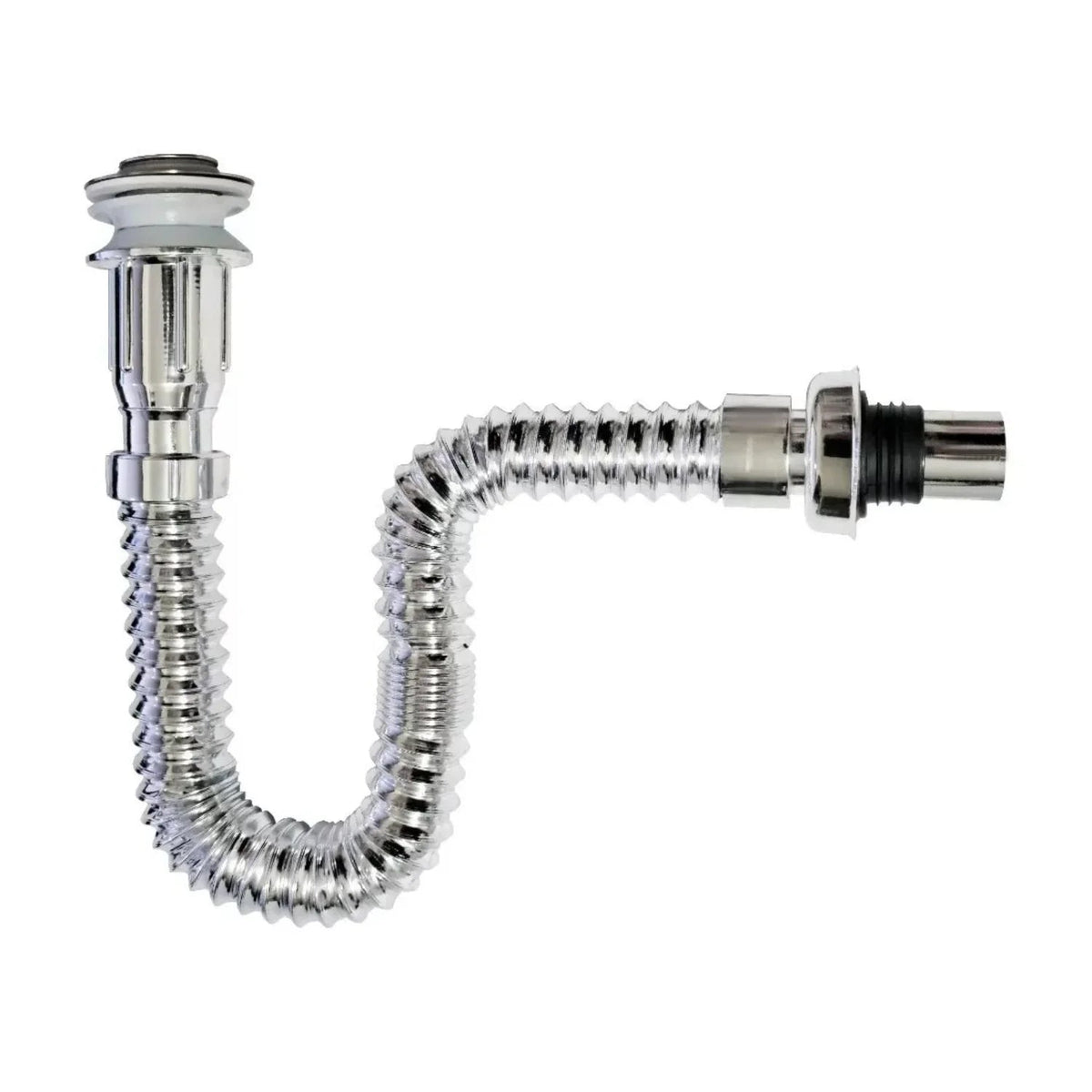 Kit Grifería Lavamanos Poste Alto Agua Fría + Sifón Desagüe Push Flexible Corrugado - Acero Inoxidable y Cromado