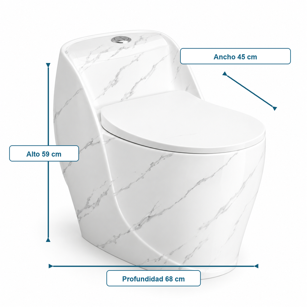 Sanitario One Piece S-Trap 300 mm con Veta 68 x 45 x 59 cm - medidas