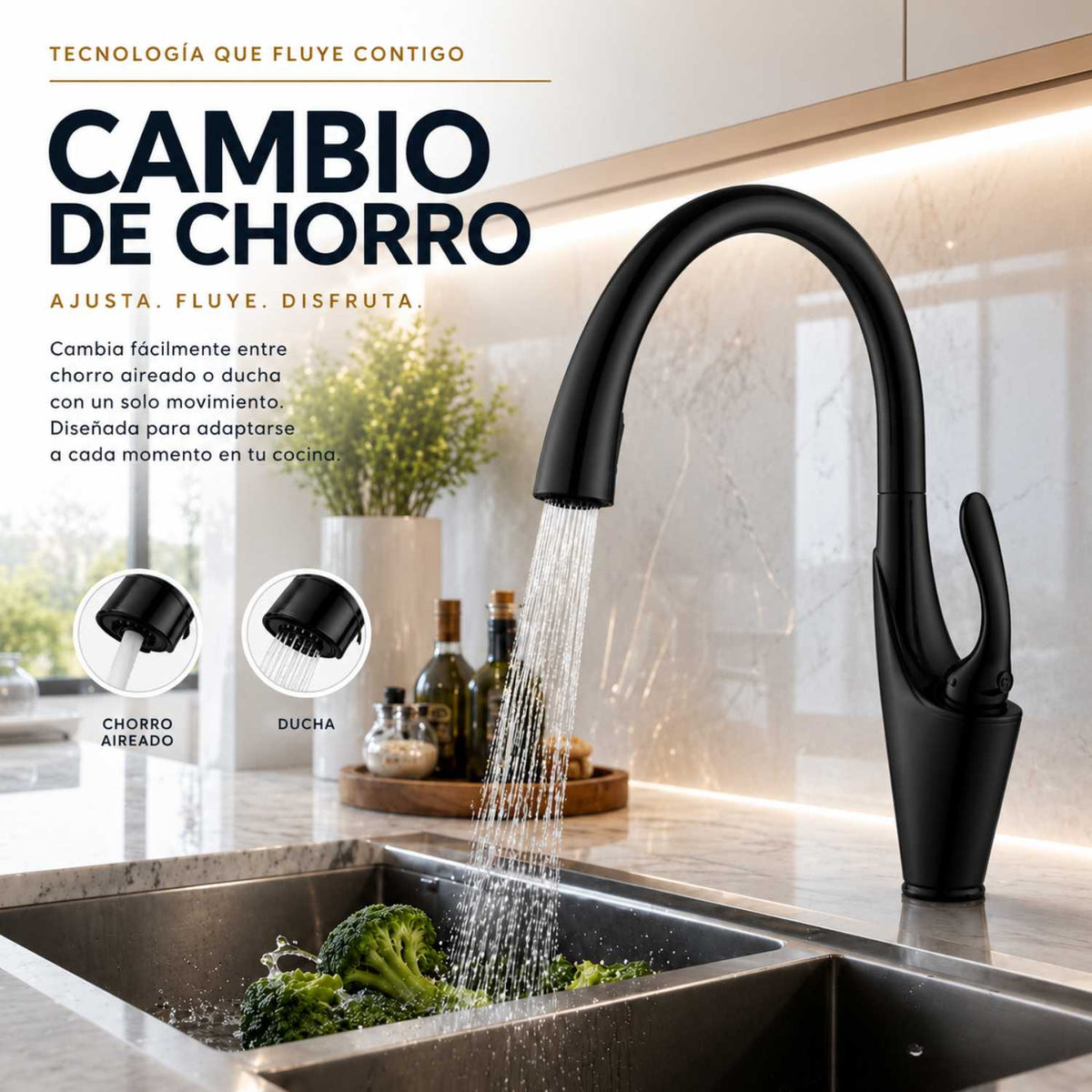 Grifería Monocontrol Lavaplatos Cisne Industrial Extraíble